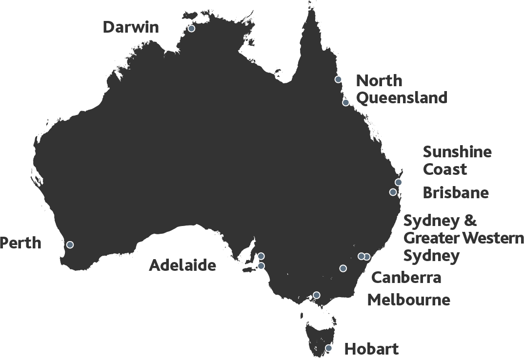 Map of offices for BDO in Australia