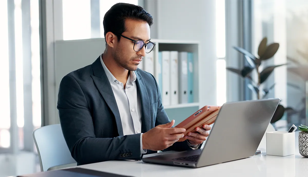 A man at a computer